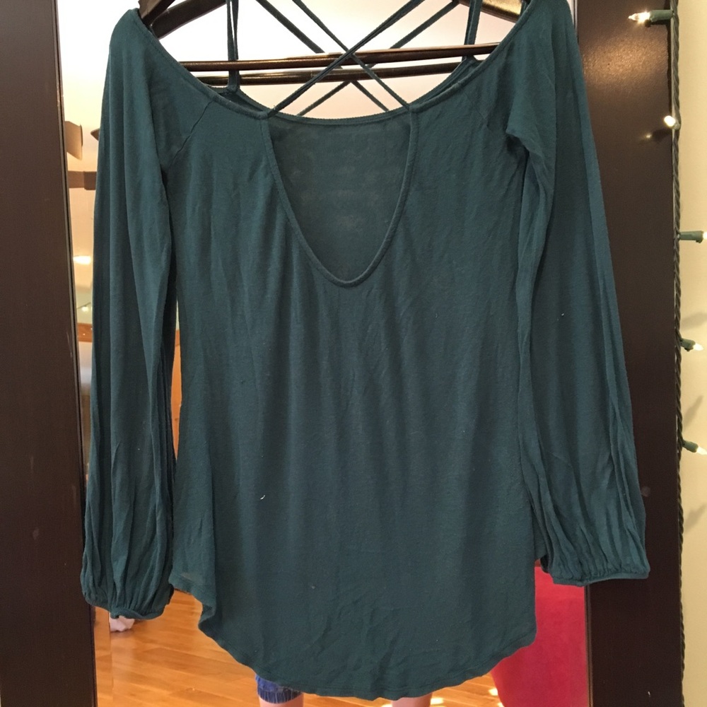 Teal Off the Shoulder Droopy Bell Sleeved Shirt